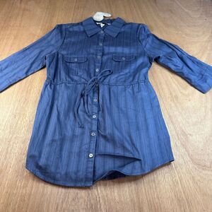 Lots of Love by Speechless Blue Button Front Tie Waist Tunic Shirt L